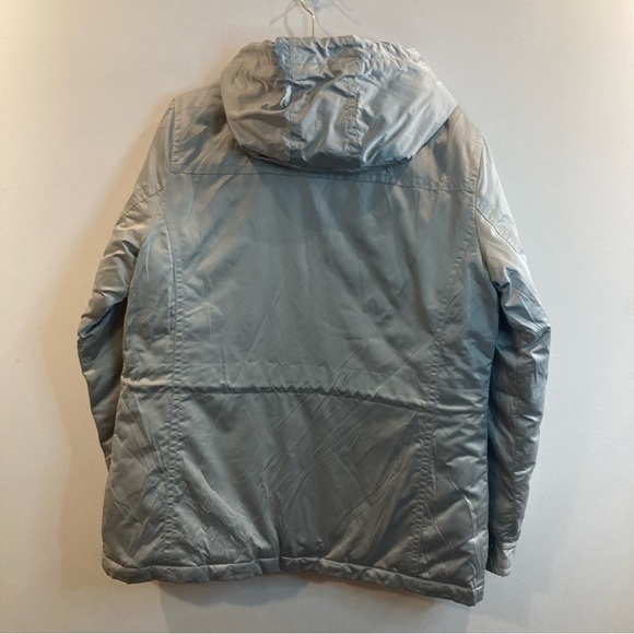 GAP Sz L Silver Quilted Cozy Drawstring Waist Many Pockets Puffer Coat  Jacket - Picture 4 of 14